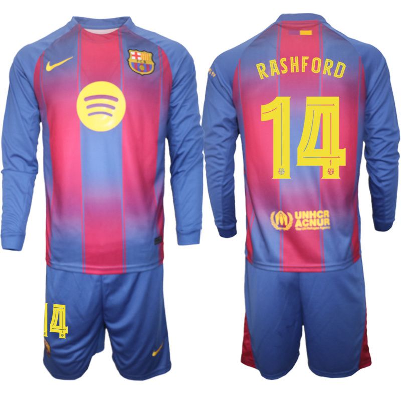 Men 2025-2026 Club Barcelona home blue Long sleeves #14 Soccer Jersey->barcelona jersey->Soccer Club Jersey